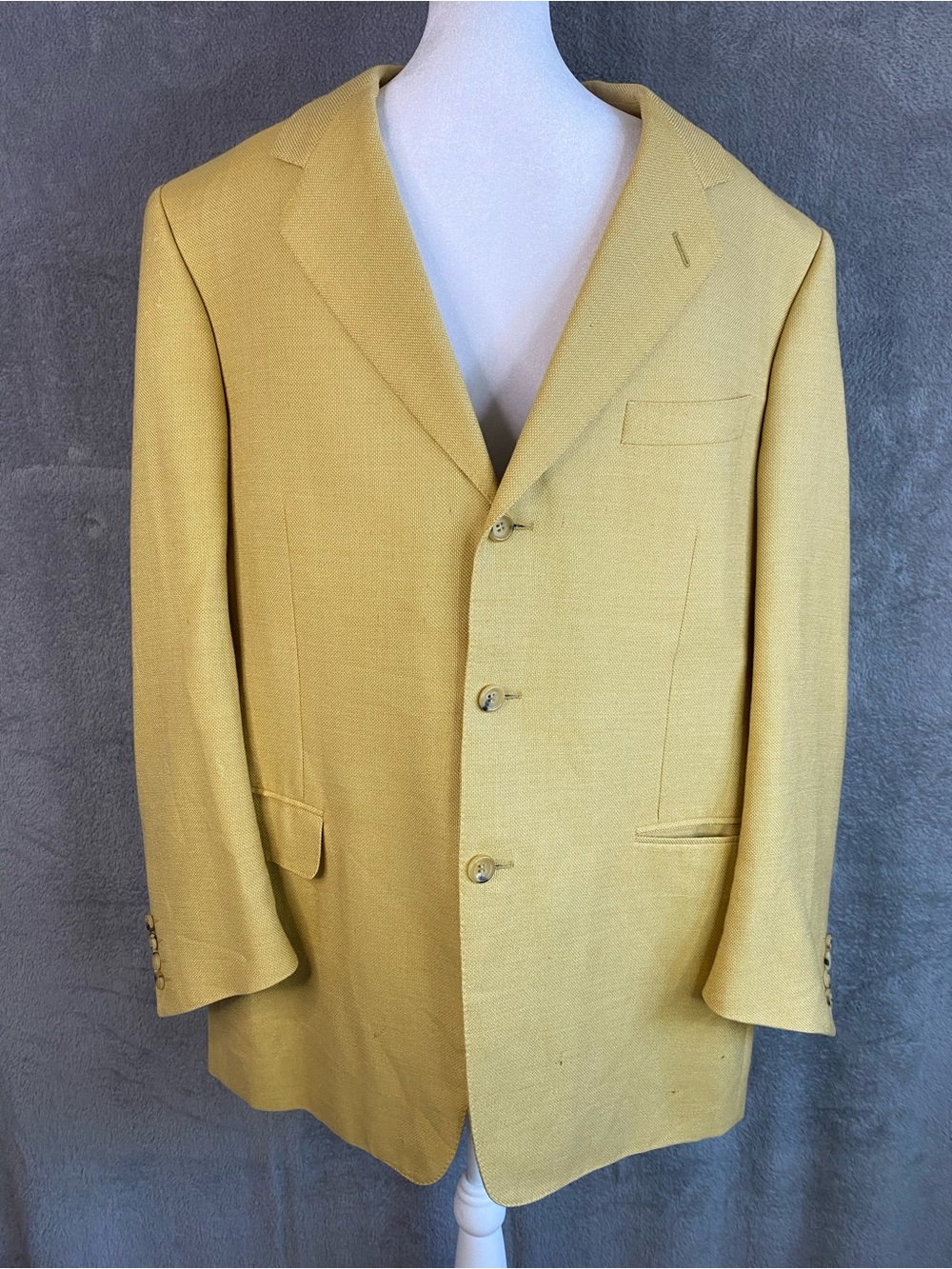 VTG Canali Yellow Single-Breasted Wool Blend Italian Blazer 54R Old Money Preppy